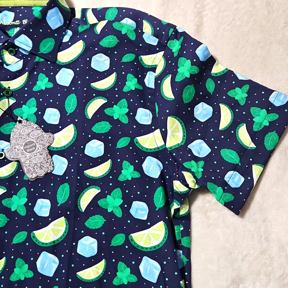 Visconti Black Men's Short Sleeve Button-up: Size- Medium- Navy Mojito Print